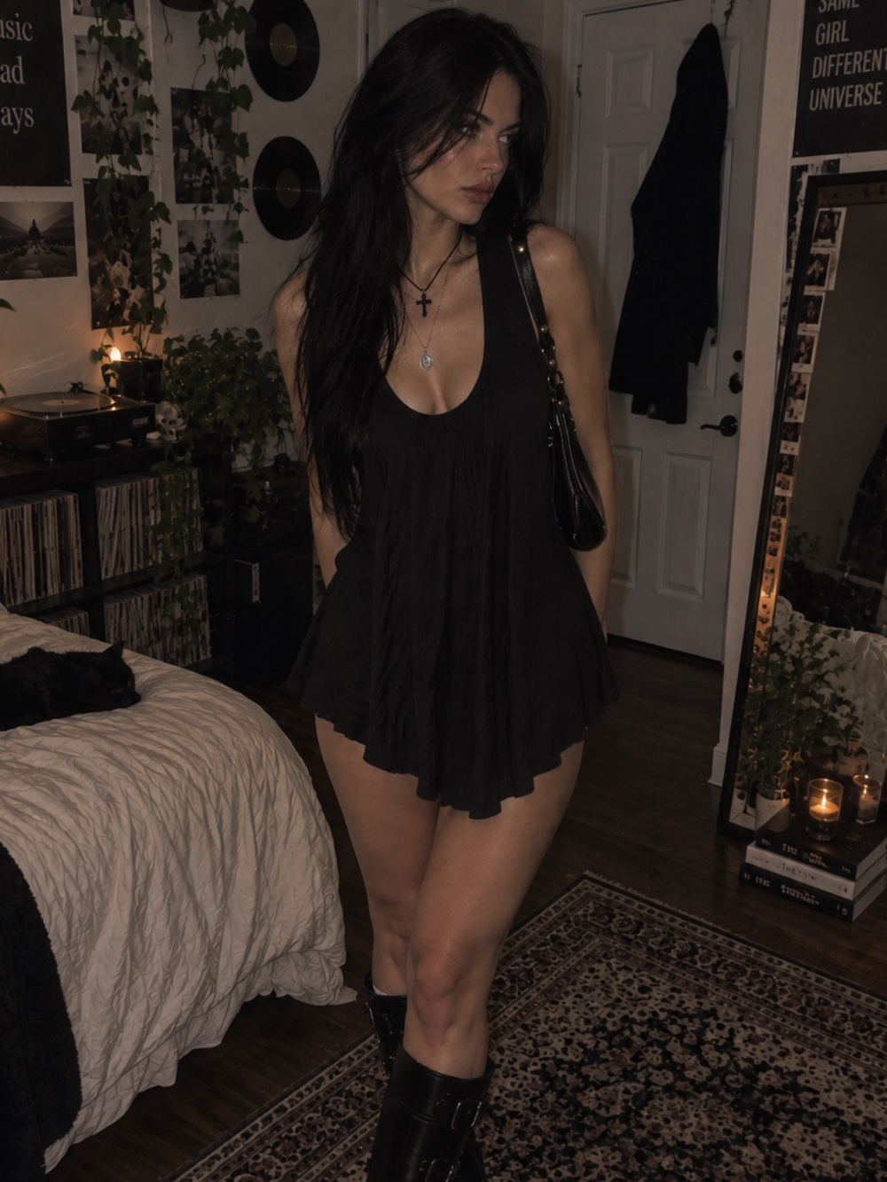 Women’s Gothic Flowy Essential Stylish Everyday Black Tank Top